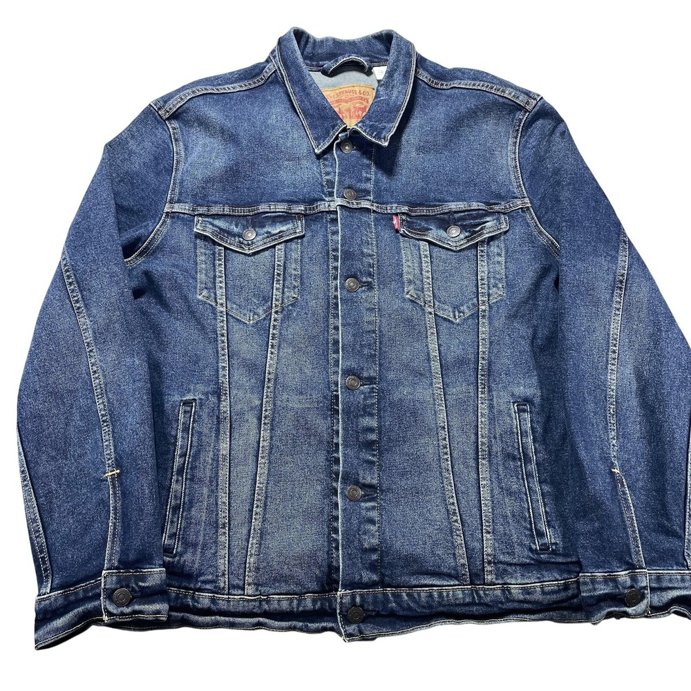 Levis Jacket Women's 2XL Blue Denim Jean Standard Trucker Stretch Button 72334